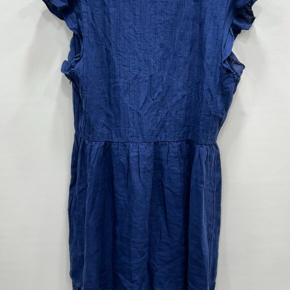Vineyard Vines Pintuck Deep Bay Blue Linen Ruffle Sleeve V-Neck Mini Dress Large - Picture 8 of 11